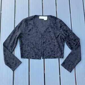 Vintage 90s Y2K black cropped cardigan with flocked floral design, whimsigoth